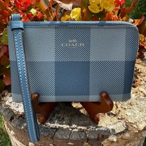 Coach Plaid corner zip Wristlet